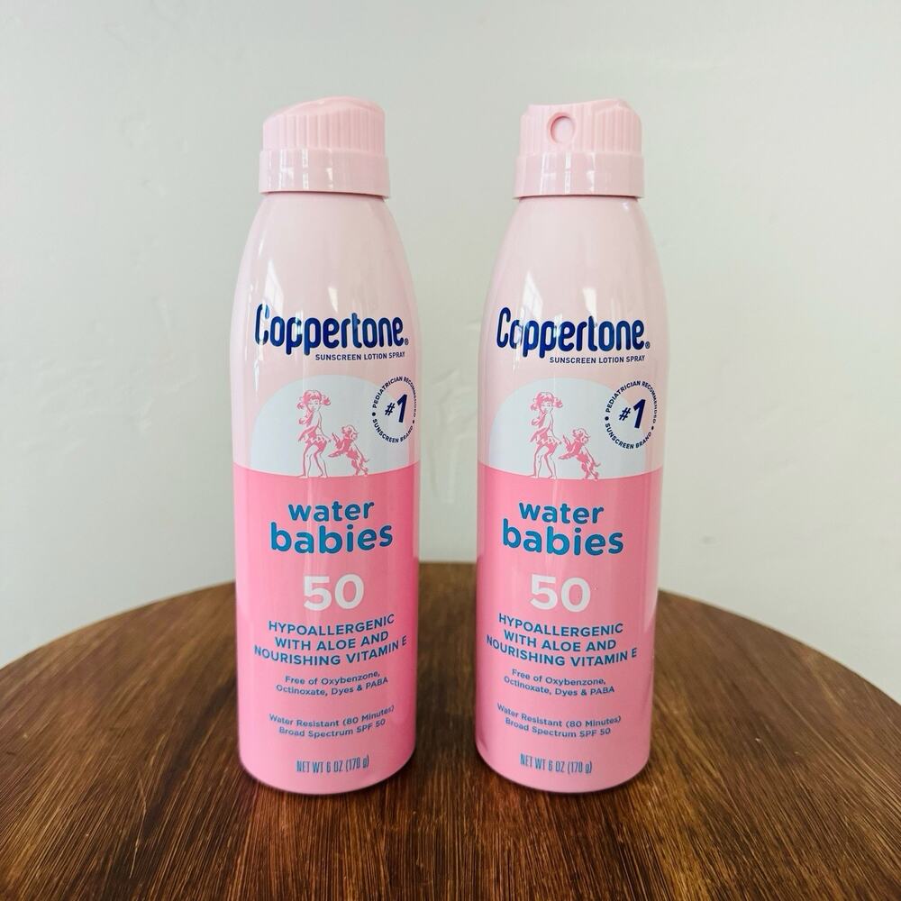 Coppertone Water Babies Spray Sunscreen SPF 50, 6 Oz, Lot Of 2 Sealed Exp 10/27